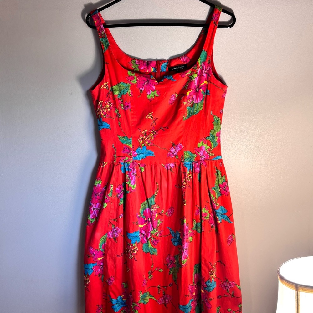 Nanette Lepore Hawaiian Print Floral Red Sleeveless Dress